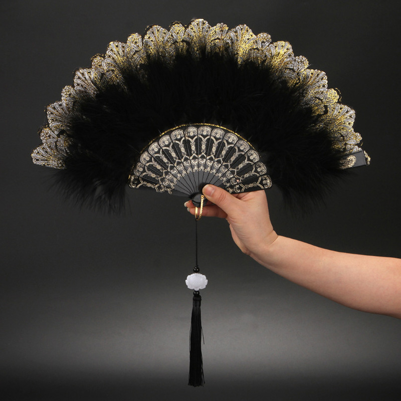 লোলিতা রঙিন পালক ভাঁজ ফ্যান