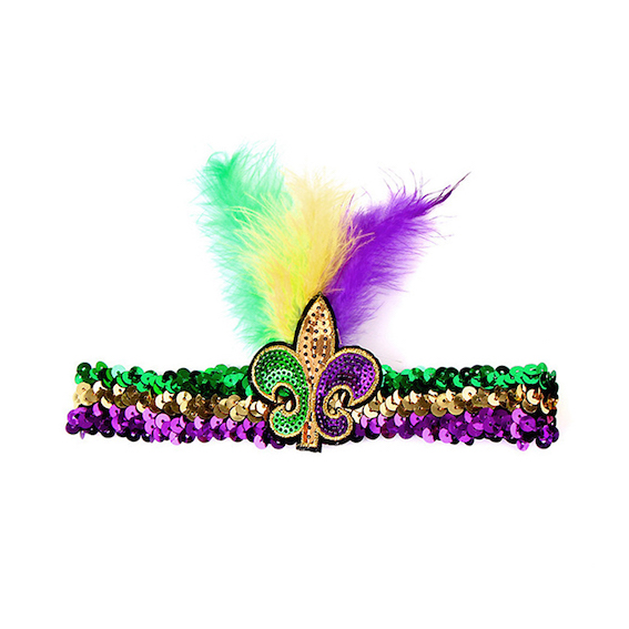 Fleur De Lis Applique পালকযুক্ত Mardi Gras Sequin হেডব্যান্ড